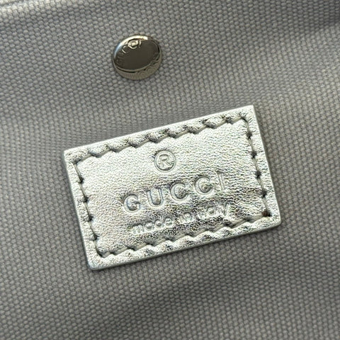 GUCCI 26S GG EMBLEM BUCKET BAG 19 IN BEIGE AND SILVER CANVAS