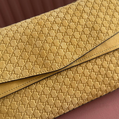 GUCCI 26S SHOULDER BAG 28 IN MUSTARD YELLOW EMBOSSED SUEDE