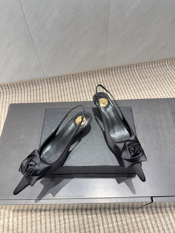 YSL 26S HEELED SLINGBACKS 50 MM IN BLACK FABRIC