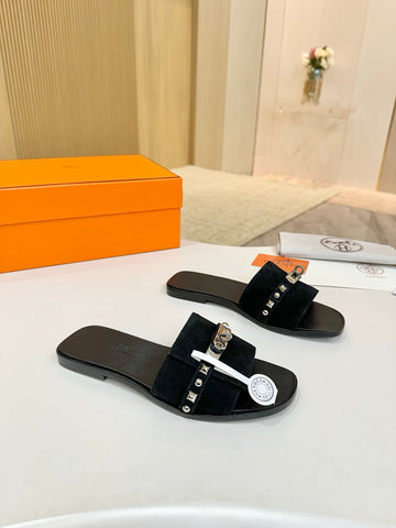HM 26S GIULIA SANDAL IN BLACK SUEDE AND CALFSKIN SILVER HARDWARE