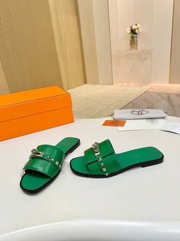 HM 26S GIULIA SANDAL IN GREEN CALFSKIN SILVER HARDWARE