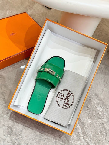 HM 26S GIULIA SANDAL IN GREEN CALFSKIN SILVER HARDWARE