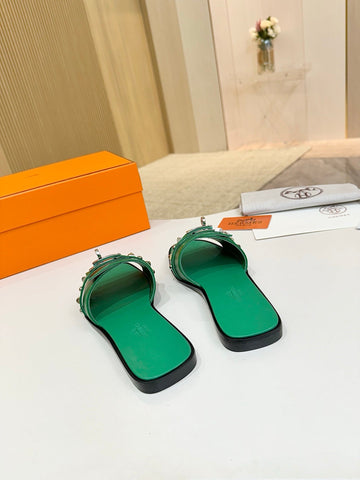HM 26S GIULIA SANDAL IN GREEN CALFSKIN SILVER HARDWARE