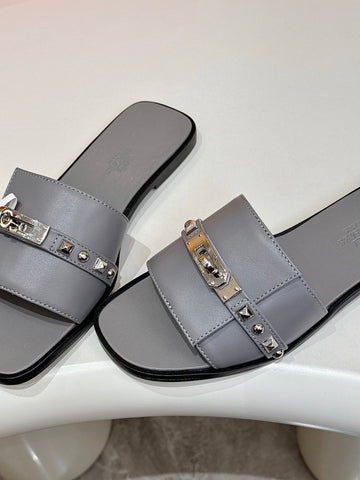 HM 26S GIULIA SANDAL IN GREY CALFSKIN SILVER HARDWARE