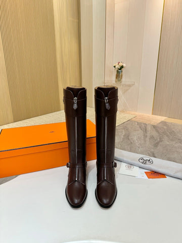 HM 25S RIDING BOOTS IN DARK BROWN LAMBSKIN WITH SILVER HARDWARE