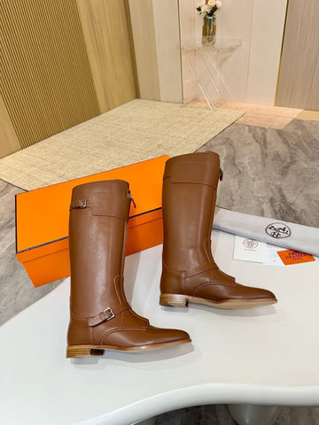 HM 25S RIDING BOOTS IN BROWN LAMBSKIN WITH SILVER HARDWARE