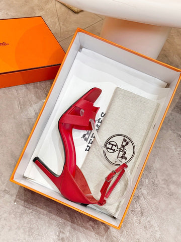 HM 26S H HIGH HEEL SANDALS 90MM IN DEEP RED GRAINED CALFSKIN