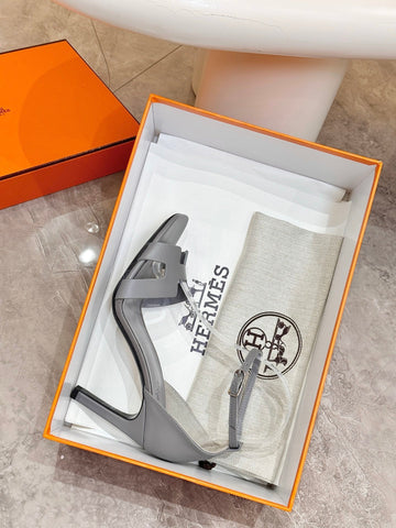 HM 26S H HIGH HEEL SANDALS 90MM IN GREY CALFSKIN