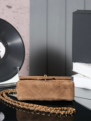 CHANEL 25S FLAP BAG 20 IN BROWN SUEDE WITH GOLD HARDWARE