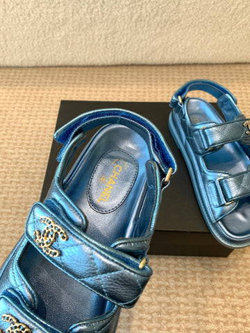 DAD SANDAL IN TEAL BLUE SHEEPSKIN