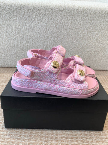 DAD SANDAL IN BRIGHT PINK FABRIC WITH SEQUINS