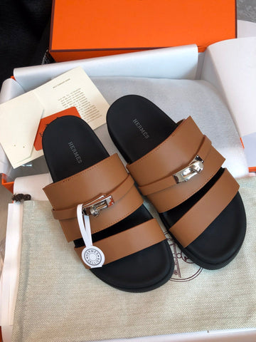 GABRIEL SANDAL MULE IN BRONZE BROWN CALFSKIN