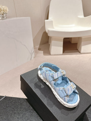 CC DAD SANDALS IN LIGHT BLUE CALFSKIN