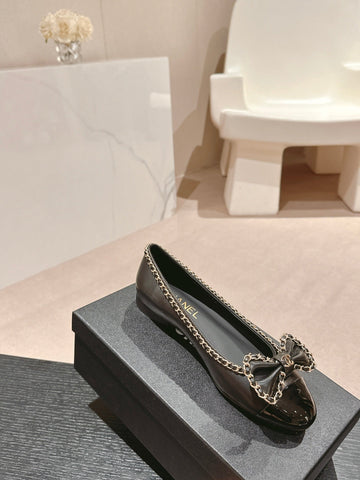 BOWKNOT BALLET FLAT IN BLACK SHEEPSKIN
