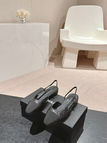 SLINGBACKS IN BLACK LAMBSKIN AND SATIN