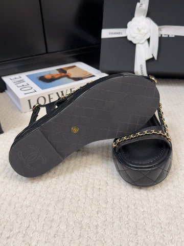 THICK-SOLED SANDALS 55 MM IN BLACK CALFSKIN