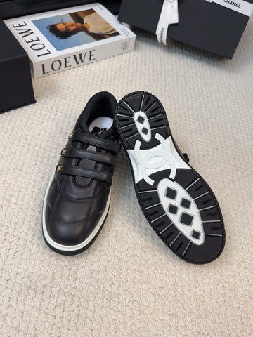 SNEAKERS WITH THREE STRAPS IN BLACK CALFSKIN