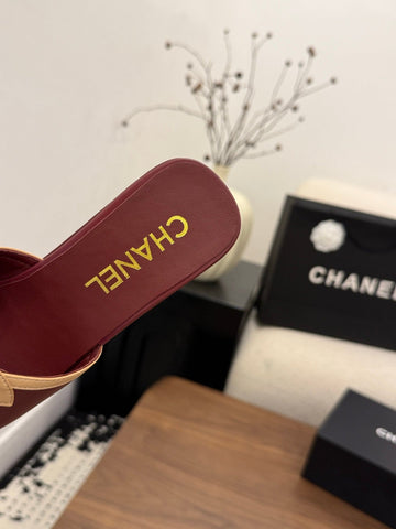 CHANEL 26S WEDGE SANDALS 95 MM IN DARK RED CALFSKIN