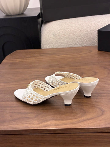 CHANEL 26S HIGH HEELS SANDALS 60 MM IN WHITE WOVEN LAMBSKIN