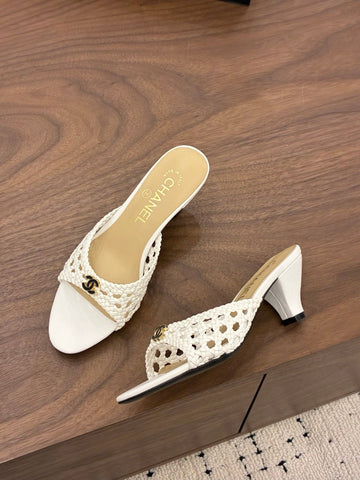 CHANEL 26S HIGH HEELS SANDALS 60 MM IN WHITE WOVEN LAMBSKIN