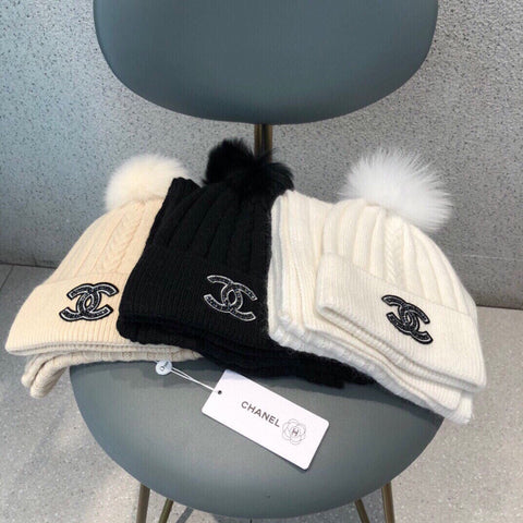 SET SCARF AND HAT IN BISQUE BEIGE WOOL 420821