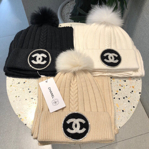 SET BEANIE HAT AND SCARF IN BISQUE BEIGE WOOL 424022