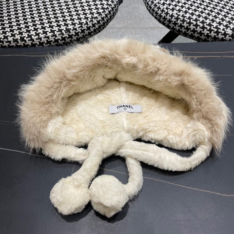 BEANIE HAT IN WHITE LINEN FLEECE AND WOOL 433165