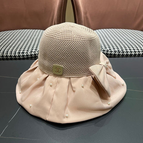CHANEL 26S CHIFFON BOW & PEARL STRAW CLOCHE HAT 335759
