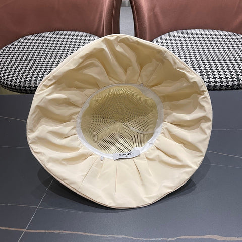 CHANEL 26S CHIFFON BOW & PEARL STRAW CLOCHE HAT 335758