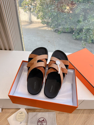 KAZIMIR SANDAL IN BRONZE BROWN CALFSKIN AND SUEDE
