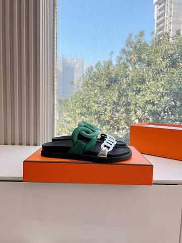 EXTRA SANDAL IN MEDIUM GREEN MIX SILVER CALFSKIN