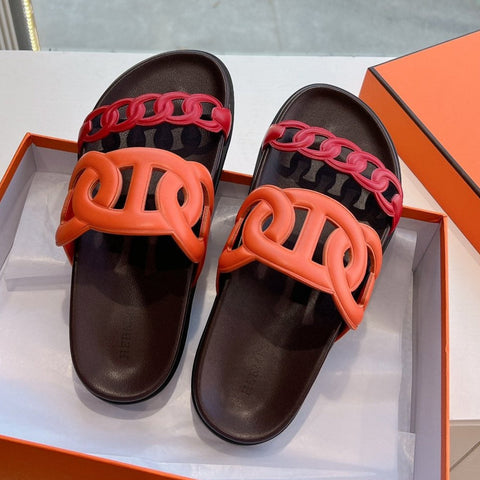 EXTRA SANDAL IN CHERRY RED MIX FIRE ORANGE CALFSKIN