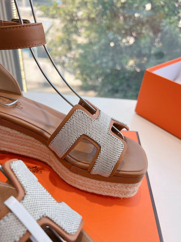ELDA ESPADRILLE IN WHITE FABRIC AND BRONZE BROWN CALFSKIN