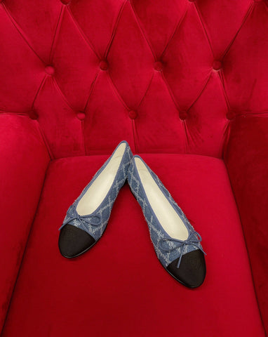ballet flat blue black denim grosgrain