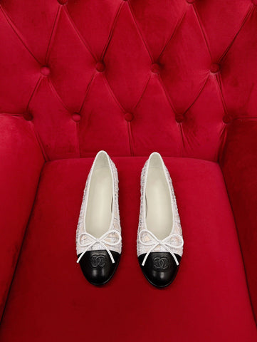ballet flat white black tweed lambskin