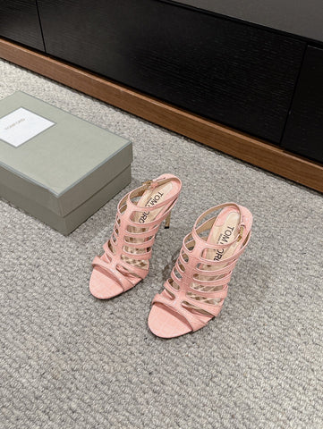 HIGH SANDAL 10 CM IN LIGHT PINK CALFSKIN