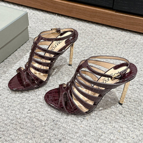 HIGH SANDAL 10 CM IN MAHOGANY RED CALFSKIN