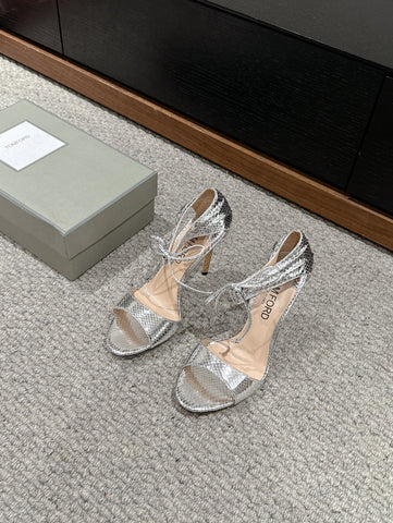 HIGH HEEL 10 CM SANDAL IN SILVER CALFSKIN 684362