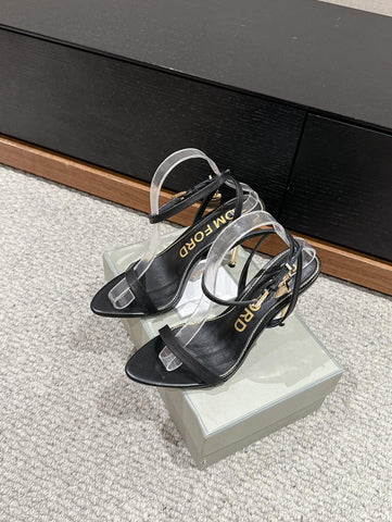 PADLOCK POINTY NAKED SANDAL 85 MM IN BLACK CALFSKIN