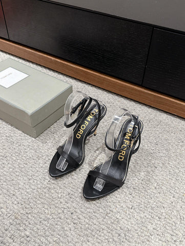 PADLOCK POINTY NAKED SANDAL 85 MM IN BLACK CALFSKIN