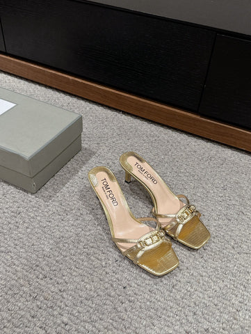 WHITNEY HIGH 6 CM MULE IN GOLD CROCODILE LEATHER