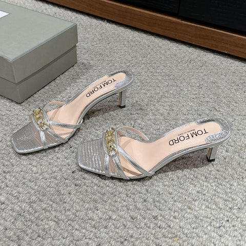 WHITNEY HIGH 6 CM MULE IN SILVER CROCODILE LEATHER