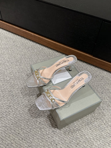 WHITNEY HIGH 6 CM MULE IN SILVER CROCODILE LEATHER