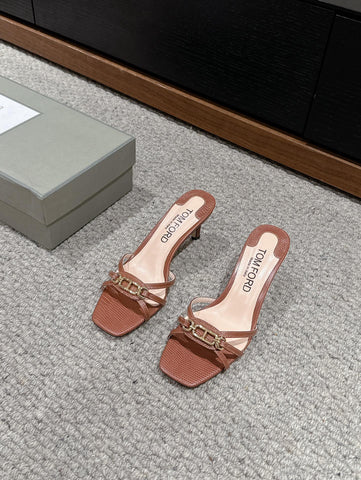 WHITNEY HIGH 6 CM MULE IN RED BROWN CROCODILE LEATHER