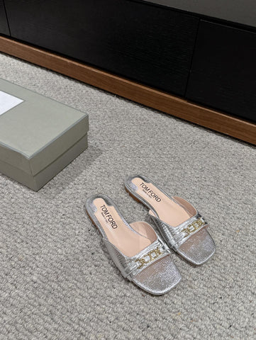WHITNEY SLIDE IN SILVER CROCODILE LEATHER