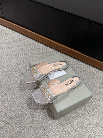 WHITNEY SLIDE IN SILVER CROCODILE LEATHER