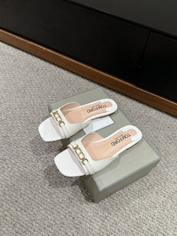 WHITNEY SLIDE IN WHITE CROCODILE LEATHER