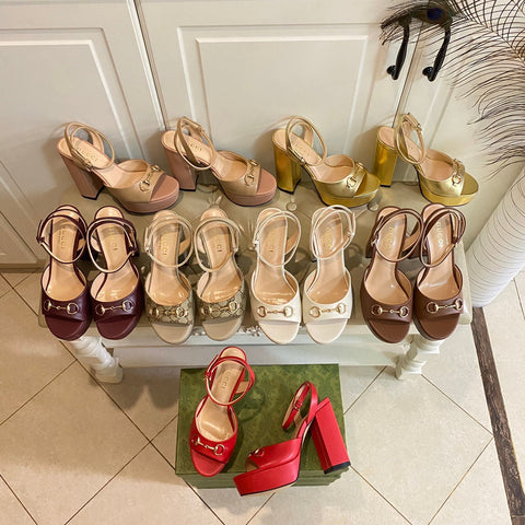 GG HORSEBIT PLATFORM SANDAL IN WINE RED SHEEPSKIN