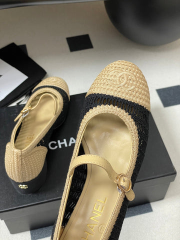HIGH BALLET MARY JANE 50MM IN NATURAL BEIGE AND BLACK RAFFIA
