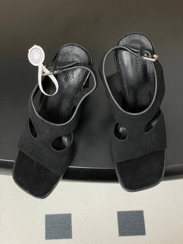 HM 25S KALYA WEDGE SANDAL 100 MM IN BLACK SUEDE